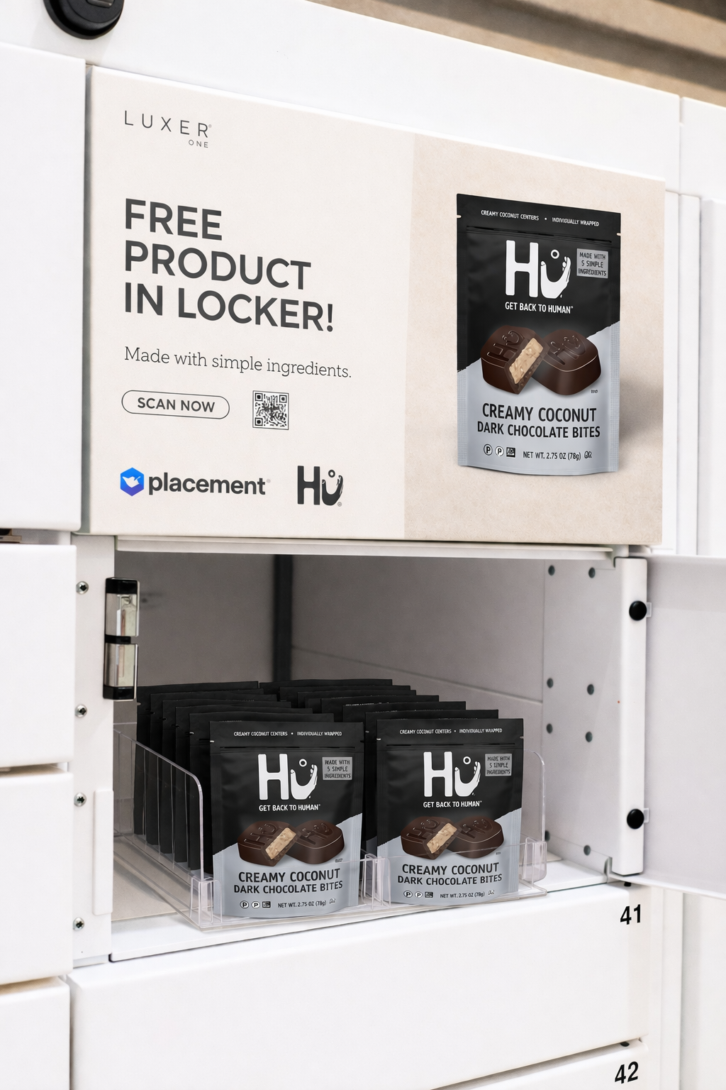Hu Dark Chocolate Bites in a Placement locker